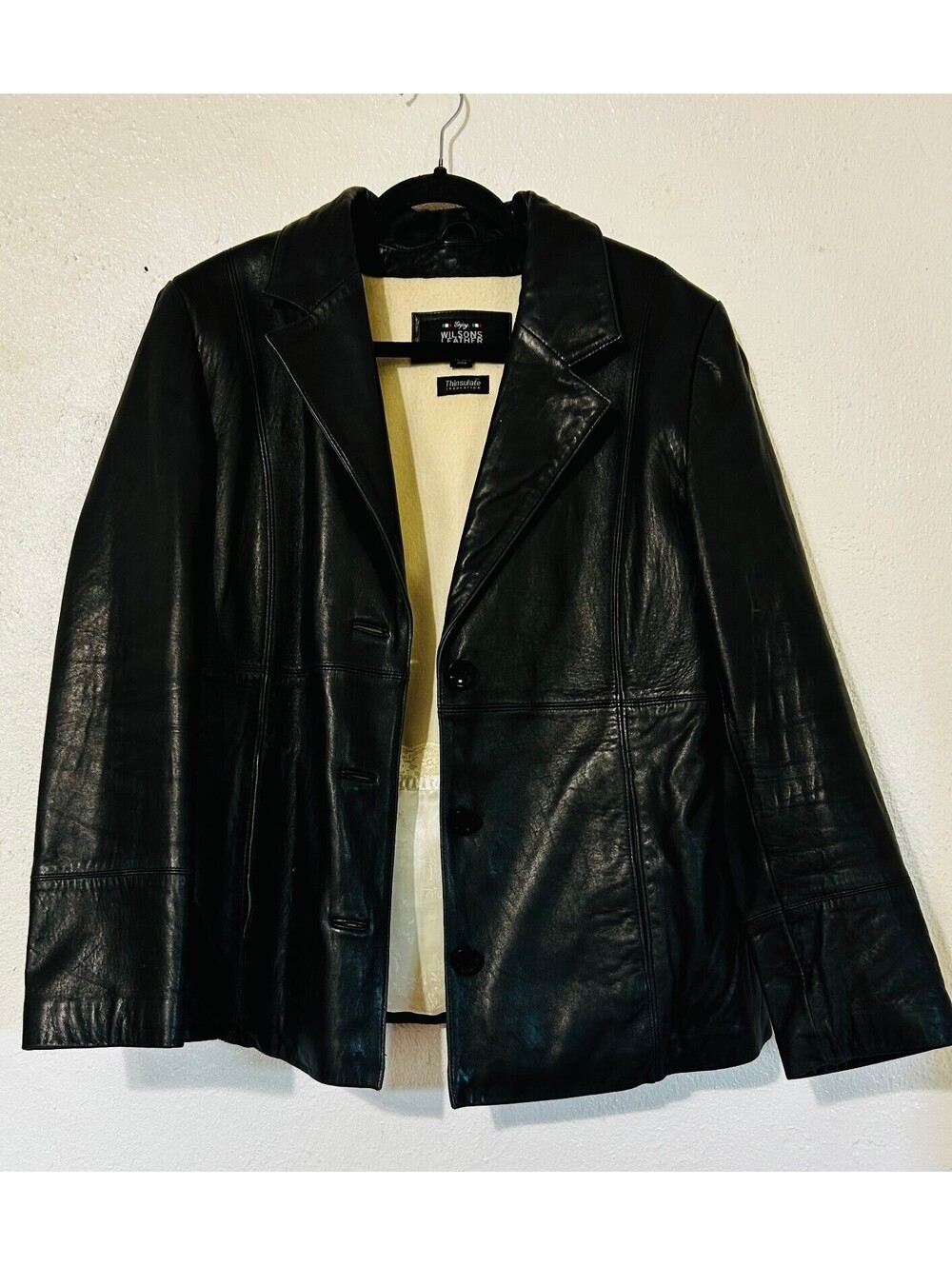 Wilsons Leather Blazer Jacket Black Vintage Womens Large L Thinsulate Coat